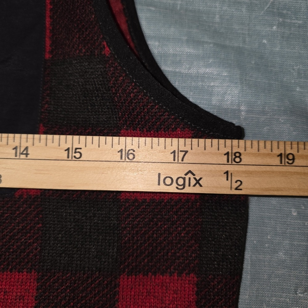 LL Bean Fleece Vest Red Black Buffalo Plaid Full Zip Size Small S Reg Womens - Picture 6 of 8